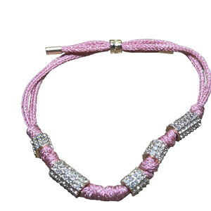 BaubleBar Bracelet Women's Pink Cord with Silver Rhinestone Accents Adjustable